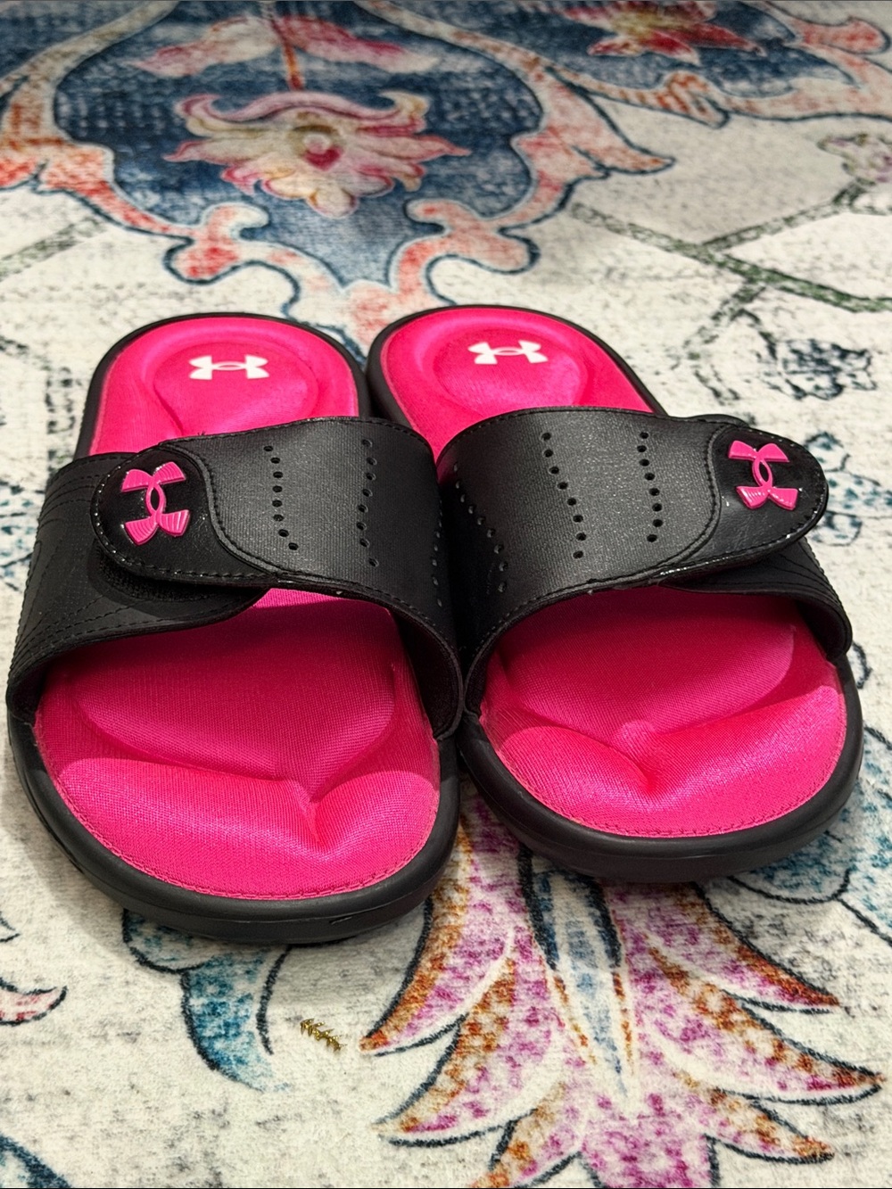 Under Armour Black and Hot Pink Slide Sandals - Picture 7 of 9
